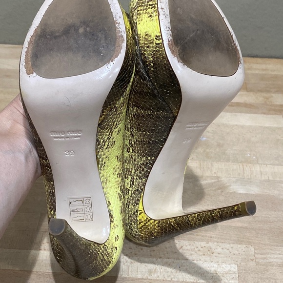 Miu Miu Python Snakeskin Leather Heels Open Toe Multicolor Sz 39 , 8.5 Platform - Picture 4 of 13